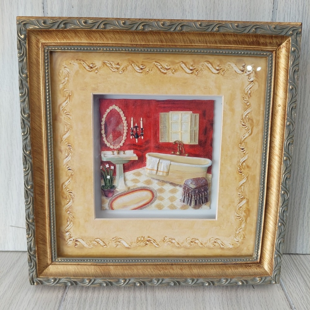 Victorian‎ Vintage Bathroom Artwork Framed Painting 3D Home Decor Accent 10x10